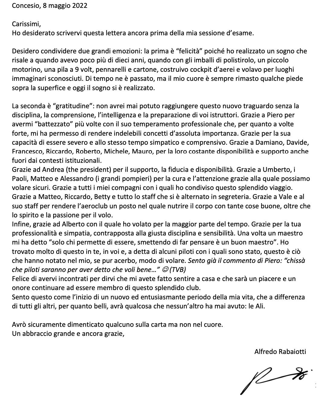 Lettera di un alunno 